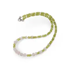 Colier Peridot discuri fatetate 4-5mm, Cuart roz discuri fatetate 6mm, Piatra lunii discuri 3mm si argint 925