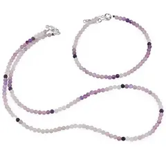 Set bratara si colier Ametist degrade sfere fatetate, 3mm