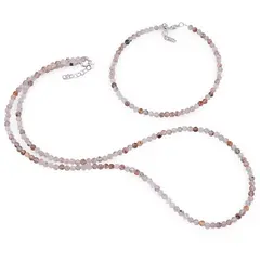 Set bratara si colier Cuart rutilat rosu sfere fatetate, 3mm