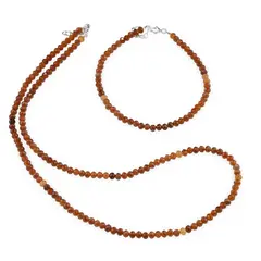 Set bratara si colier Granat Hessonit degrade discuri fatetate, 4mm