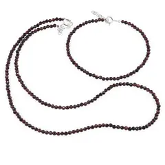 Set bratara si colier Granat Rhodolit sfere fatetate, 3mm