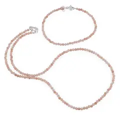 Set bratara si colier Piatra Lunii maro sfere fatetate, 3mm