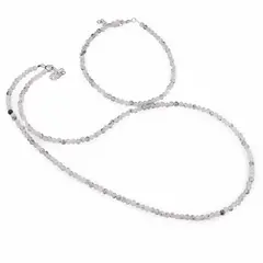 Set bratara si colier Prasiolit sfere fatetate, 3mm