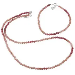 Set bratara si colier Rodonit roz sfere fatetate 3,5mm