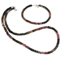 Set bratara si colier Turmalina multicolora discuri fatetate, 5mm