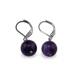 Cercei cu agatatoare Agat mov sfere 10mm