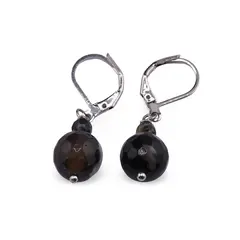 Cercei cu agatatoare Agat Negru patat sfere fatetate 10mm si 4mm