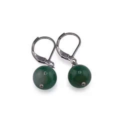 Cercei cu agatatoare Agat verde sfera 10mm