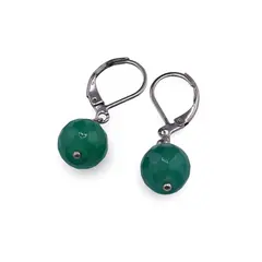 Cercei cu agatatoare Onix verde sfere fatetate 10mm