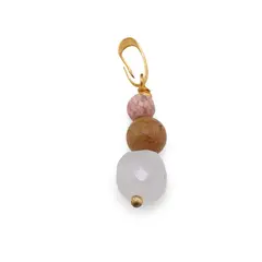 Pandantiv Acvamarin cub fatetat 8mm, Jasp sfera 6mm si Rodocrozit sfera 4mm