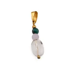 Pandantiv Cristal de stanca neuniform 10mm, Ametist lavanda si Malachit sfere 4mm