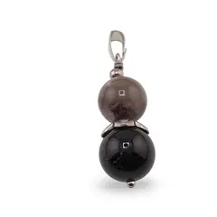 Pandantiv Turmalina neagra sfera 12mm si Roz sfera 11mm, cu elemente florale