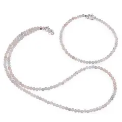 Set bratara si colier Acvamarin si Cuart Tangerin sfere fatetate, 4mm