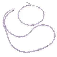 Set bratara si colier Ametist lavanda sfere fatetate, 3mm