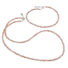 Set bratara si colier Piatra lunii piersica sfere fatetate, 3mm