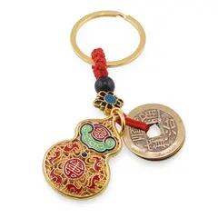 Amuleta breloc feng shui premium din metal cu Wu Lou si monede, 2026