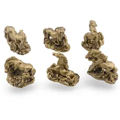 Set 6 statuete Feng Shui din rasina Cai pe monede, 3-4cm