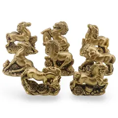 Set 8 statuete Feng Shui din rasina Cai pe monede si pepite, 5-6cm