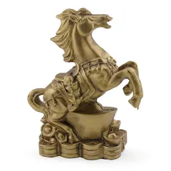 Statueta Feng Shui din rasina Cal auriu cu pepita si monede, 9cm