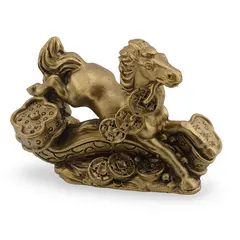 Statueta Feng Shui din rasina Cal auriu cu Ru Yi si monede, 9cm