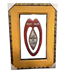 Tablou din lemn sculptat model masca africana ovala, 48cm x 34cm