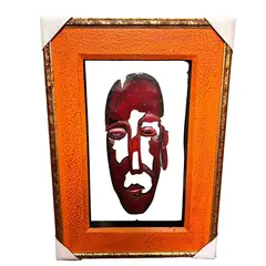 Tablou din lemn sculptat model masca africana tribala, 48cm x 34cm