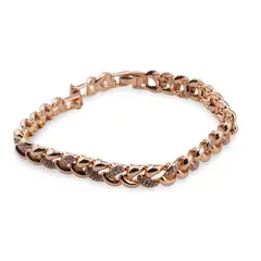 Bratara Cupru placat cu Aur rose 14k, model impletitura mare cu zirconii