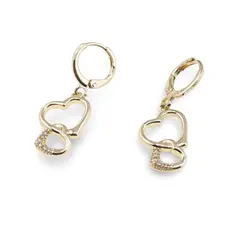 Cercei Cupru placat cu Aur galben 14k, model inimi impletite cu zirconii