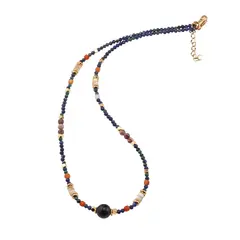 Colier Azurit sfere fatetate 2mm, Sidef rondele 4mm, Carneol 3mm, elemente aurii si Onix sfera 8mm