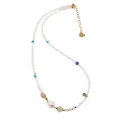 Colier Sidef alb sfere 3mm, elemente aurii si mix de cristale