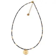 Colier Turcoaz fatetat 2mm , Onix fatetat 2mm, Calcit tuburi 6mm si elemente aurii