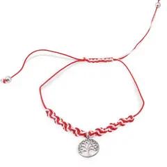 Bratara reglabila, snur alb si rosu cu charm copacul vietii