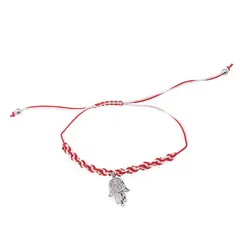 Bratara reglabila, snur alb si rosu cu charm hamsa