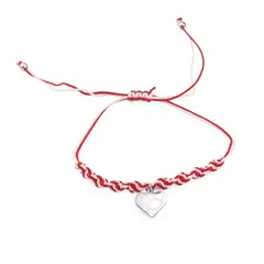 Bratara reglabila, snur alb si rosu cu charm inima