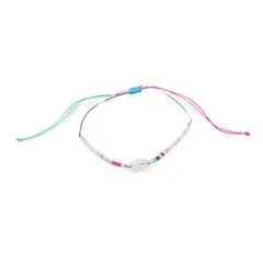 Bratara snur reglabil, Cuart roz dreptunghiular si elemente colorate, snur multicolor