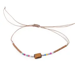 Bratara snur reglabil, Ochi de tigru dreptunghiular si elemente colorate