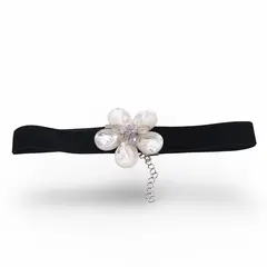 Choker model floare sidef alb si sticla, 30cm
