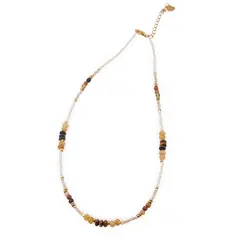 Colier Agat fatetat 2-4mm, Ochi de tigru rondele 5mm, Calcit discuri 4mm si elemente aurii