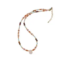 Colier Amazonit fatetat 2mm, Rodonit disc 4mm, Mookait fatetat 4mm, Sidef crem fatetat 4mm si elemente aurii