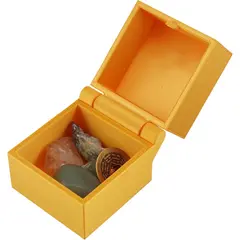 Cutie pentru atragerea prosperitatii cu pepita, moneda chinezeasca si cristale naturale - galben