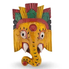 Masca vintage din lemn, elefant decorativ colorat - 29cm