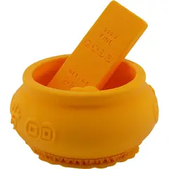 Statueta feng shui Bolul prosperitatii cu pepite, lingou si cristale naturale - galben