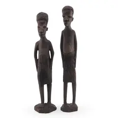 Statuete vintage din lemn, cuplu tribal, 21-22cm