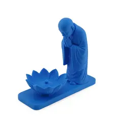 Suport ardere betisoare parfumate calugar si floare de lotus - albastru