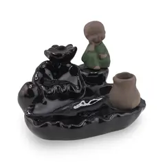 Suport ardere conuri parfumate cascada - backflow, Calugar Zen pe stanci si Vas din lut