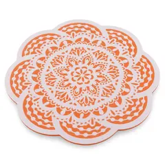 Suport pentru cristale plat in forma de floare cu model mandala - portocaliu
