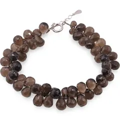 Bratara Cuart fumuriu briolete fatetate picatura 9-10mm si argint 925