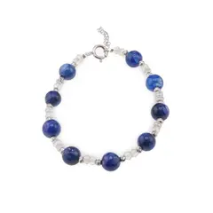 Bratara Kianit sfere 8mm, Cristal de stanca discuri fatetate 4mm si argint 925