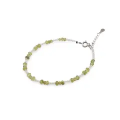 Bratara Peridot discuri fatetate 3-4mm, Cuart transparent sfere fatetate 2mm si argint 925