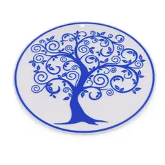 Decoratiune rotunda Copacul Vietii gravat, albastru - 15cm